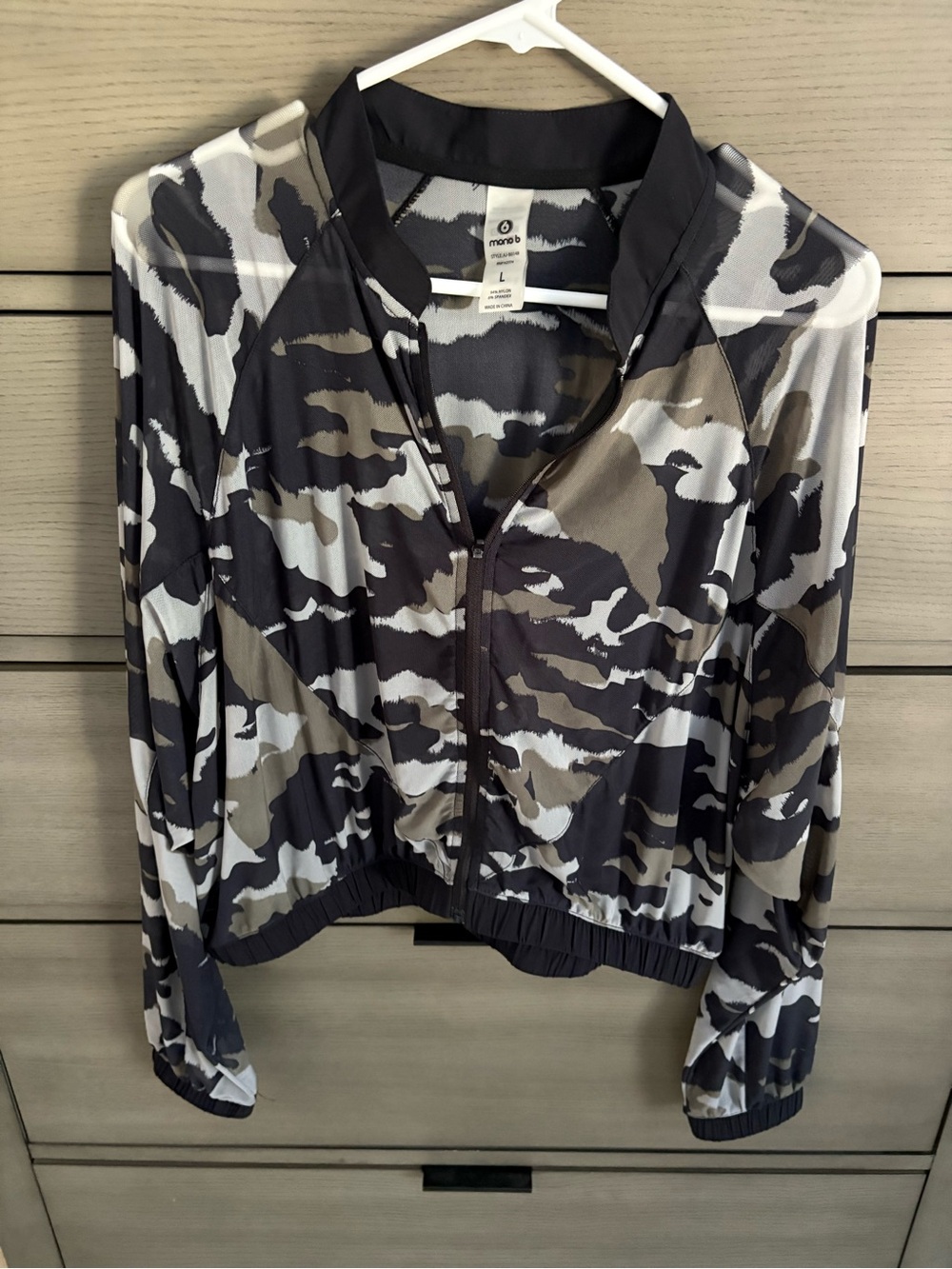 Mono B Black Taupe White Camo Zip-Front Jacket
